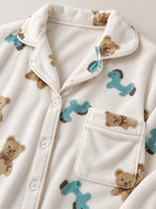 2-Piece Winter Pajama Set with Buttons & Teddy Bear Print