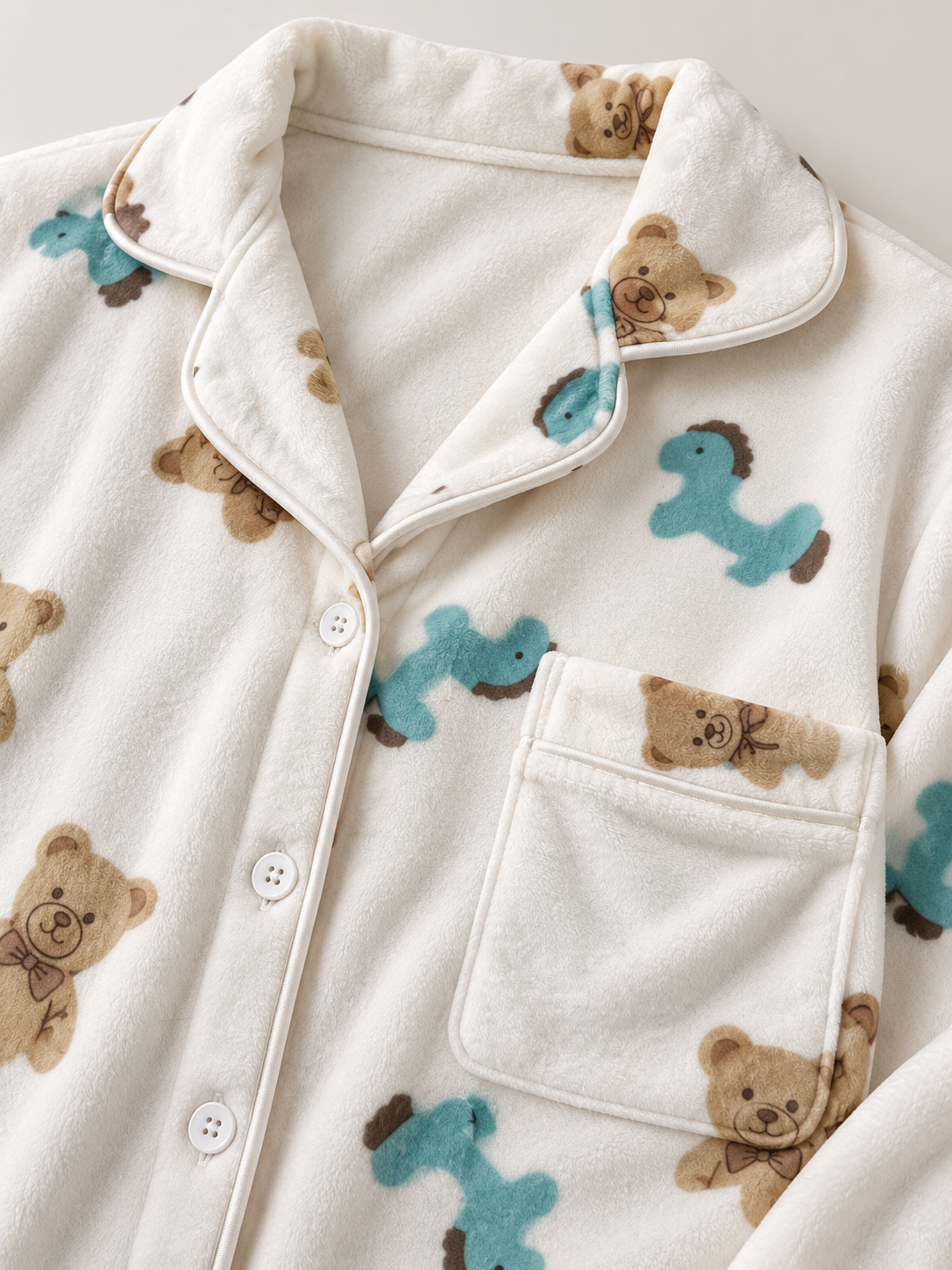 2-Piece Winter Pajama Set with Buttons & Teddy Bear Print