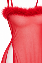 Short Sheer Lingerie with Fur Trim
