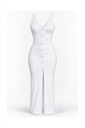 Long Open-Front Dress with Button Details
