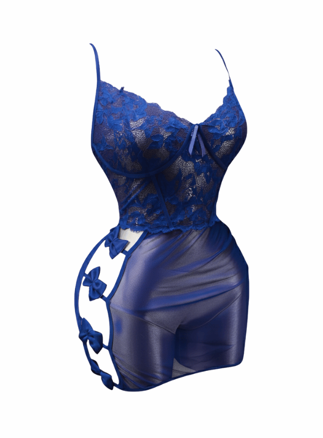 لانجيري قصير مزود بفيونكات من الجانب