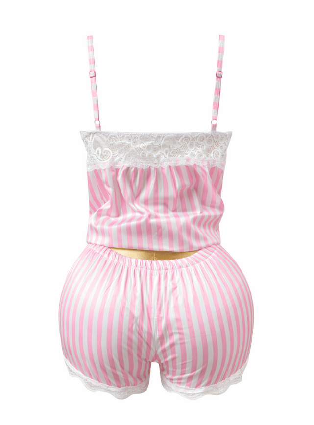 بيجامه شورت ستان مزوده بدانتيل من عند الصدر