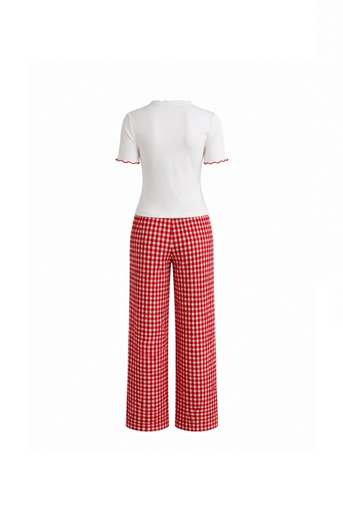 Checkered Pants Pajama with Button Top
