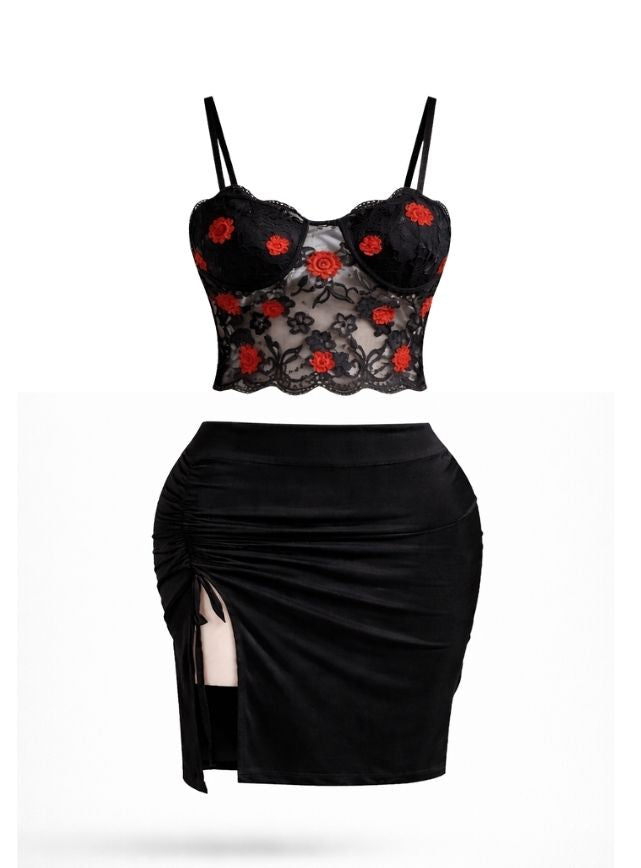 Rose Lace Top & Skirt