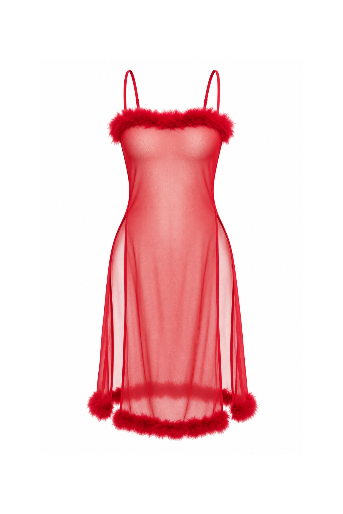 Short Sheer Lingerie with Fur Trim