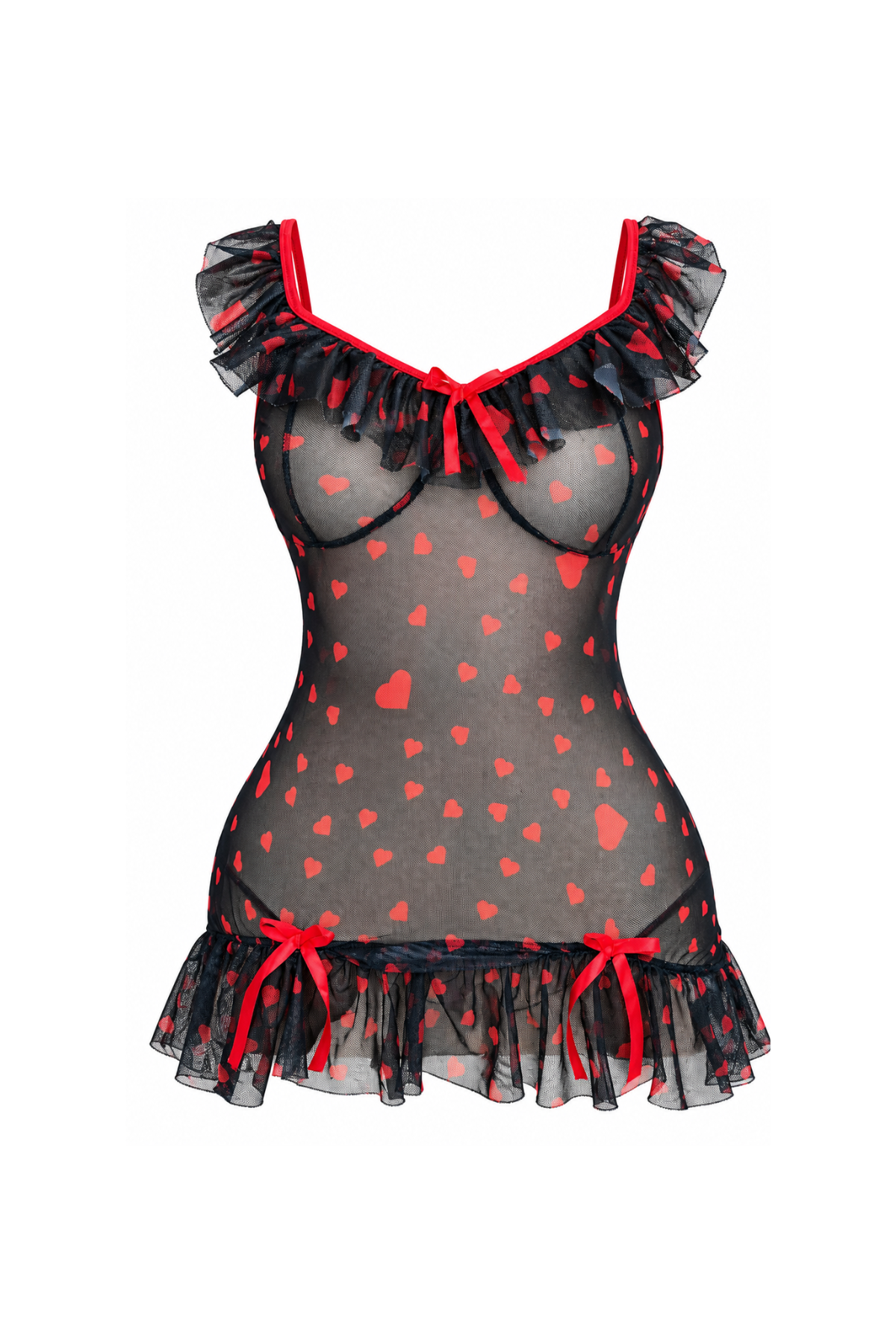 Sheer Heart-Print Lingerie