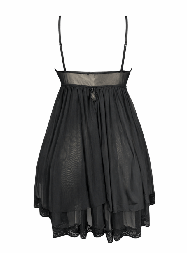 لانجيري اسود شفاف مزود بقصه من الصدر