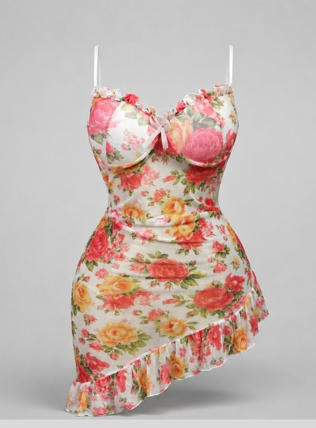 Short Sheer Floral Lingerie