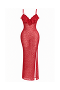Long Sheer Lace Lingerie with Back Cutout