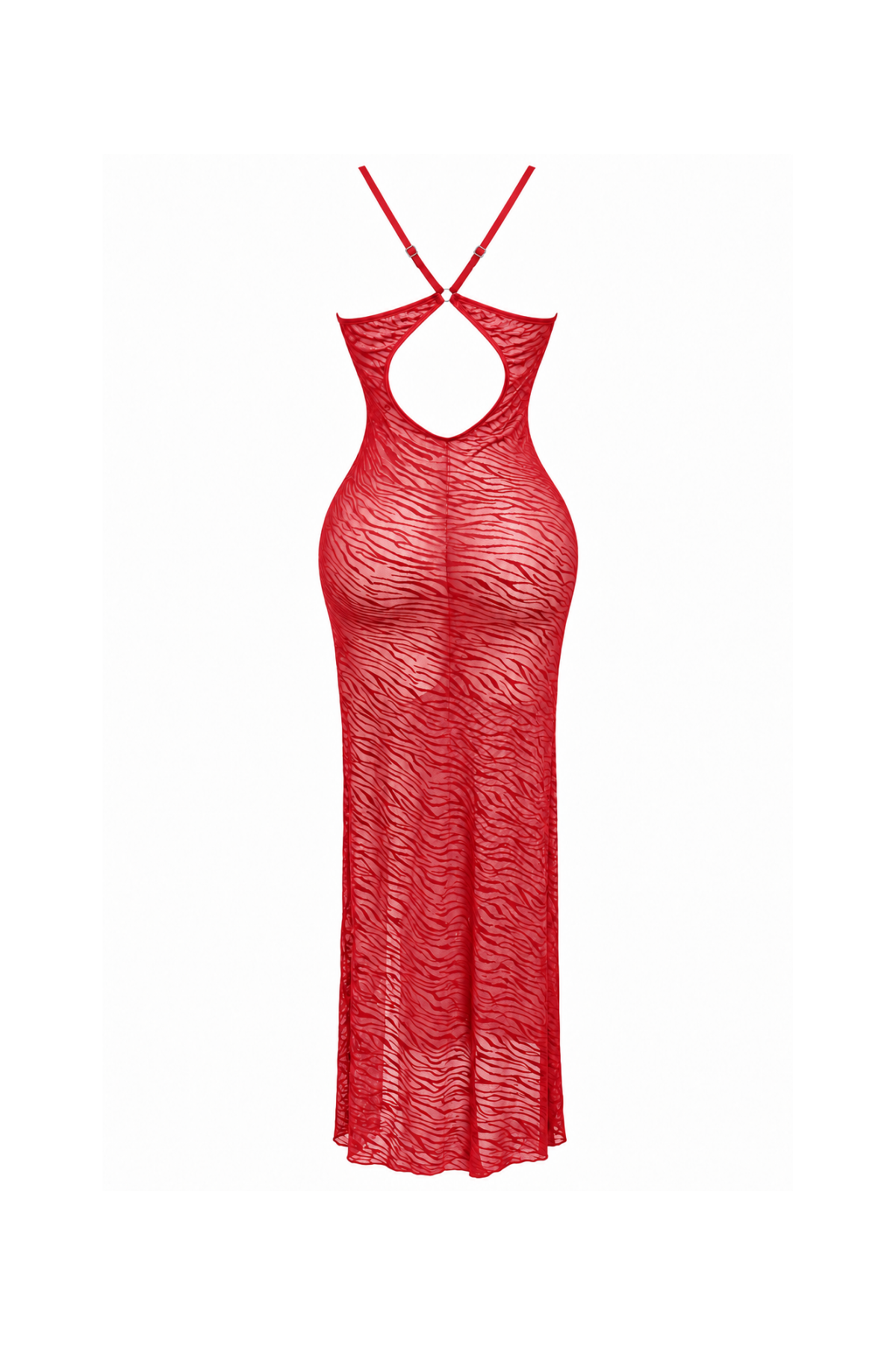 Long Sheer Lace Lingerie with Back Cutout