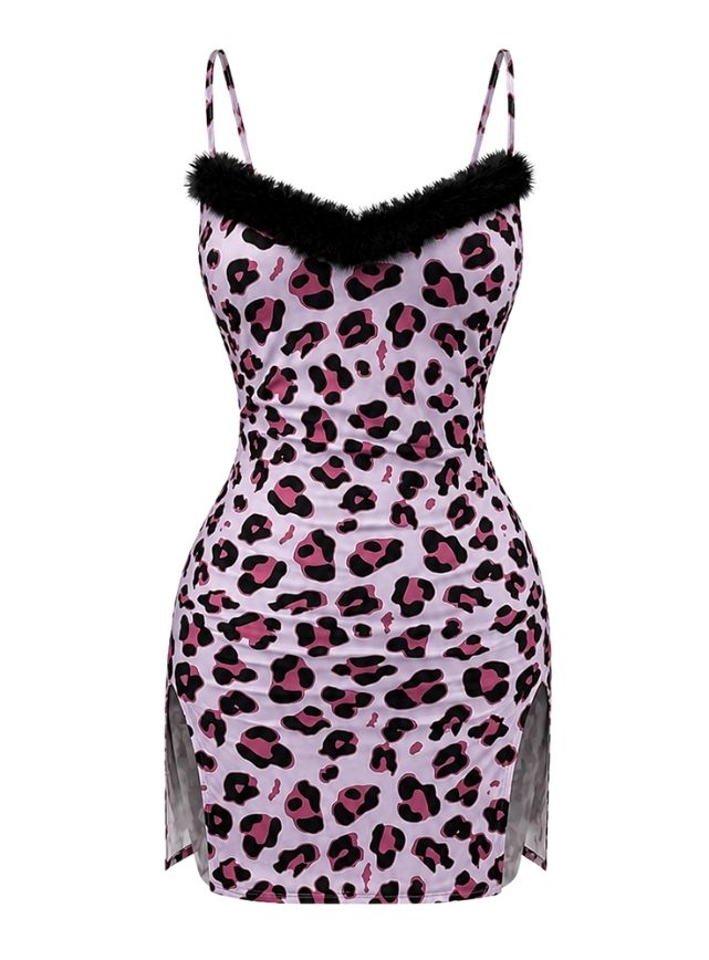 Tiger Print Mini Dress with Fur