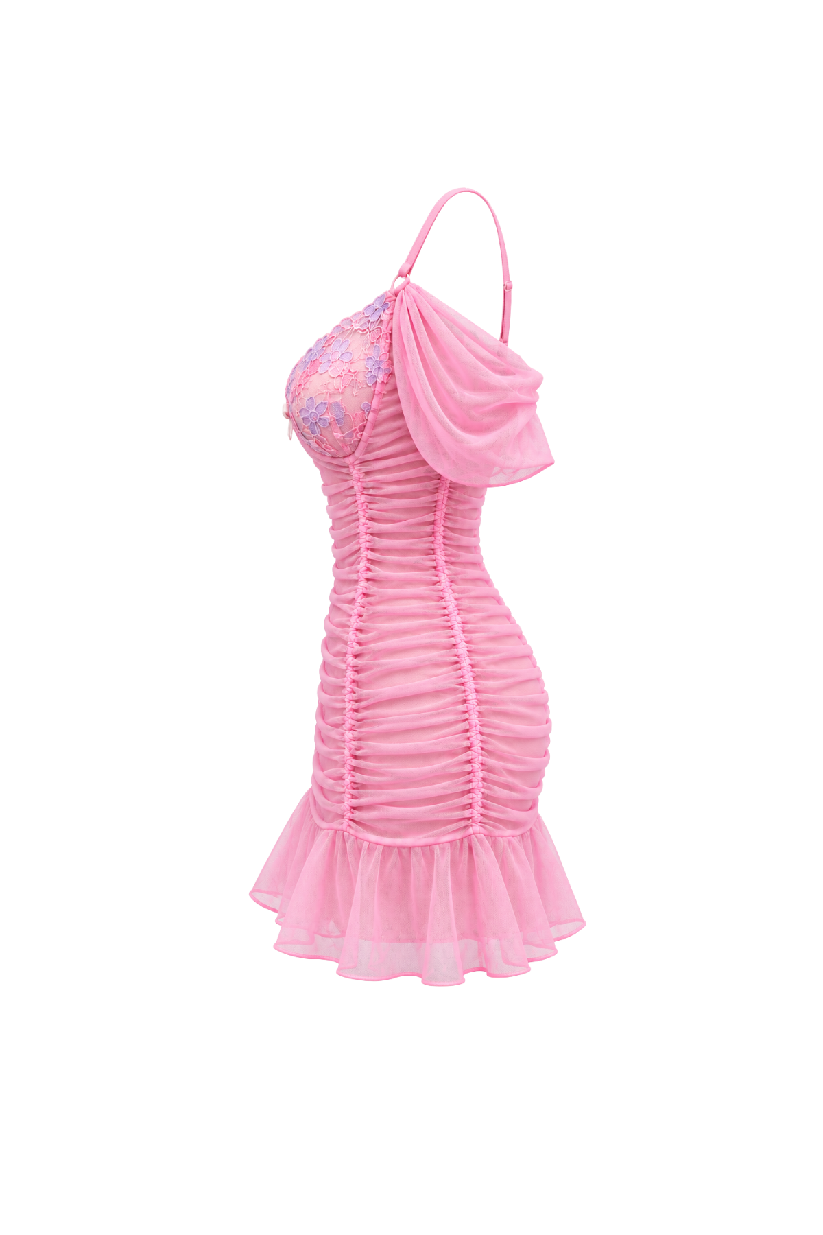 Sheer Off-Shoulder Lingerie with Pearl Straps