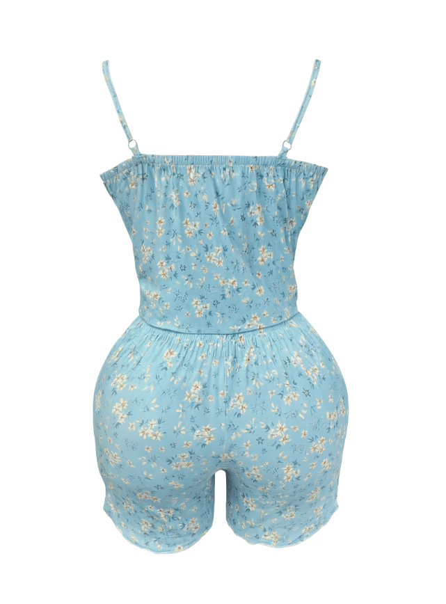 بيجامه شورت بطابعه الورد ومزوده بدانتيل الصدر