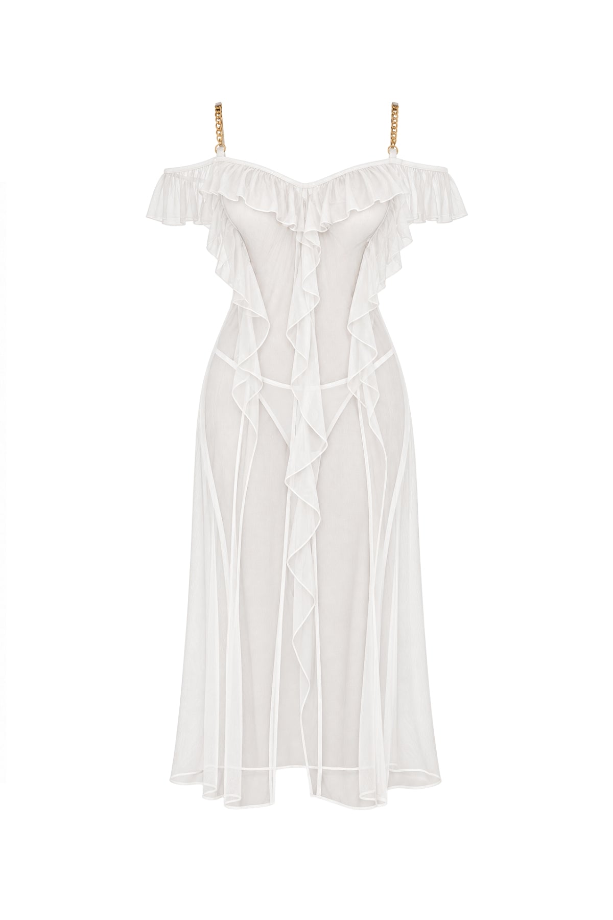 Sheer Off-Shoulder Lingerie with Metal Straps