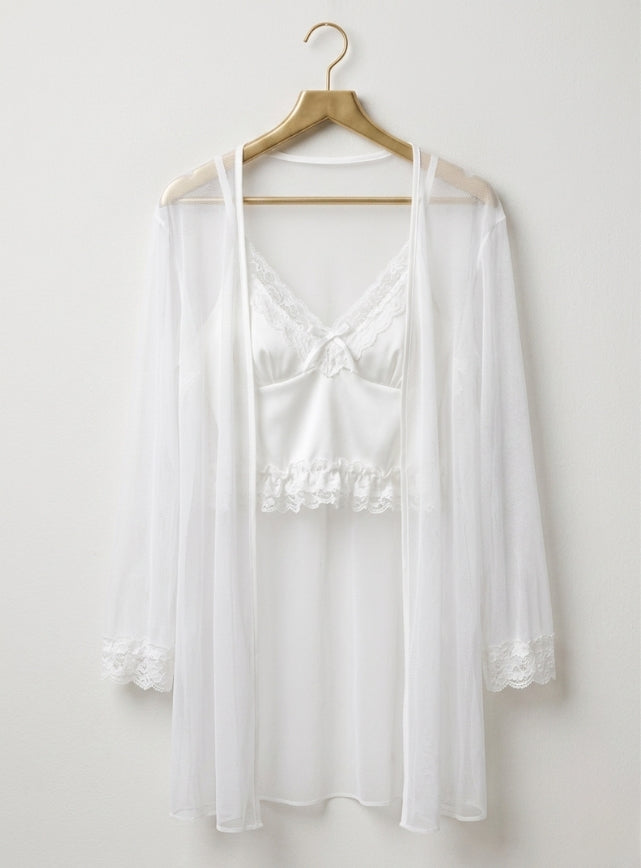 Satin Lingerie with Side Slit & Sheer Robe