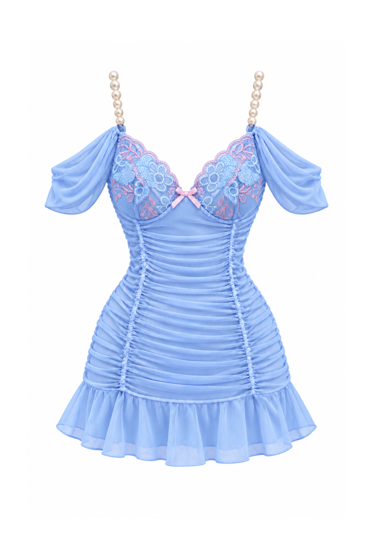 Sheer Off-Shoulder Lingerie with Pearl Straps