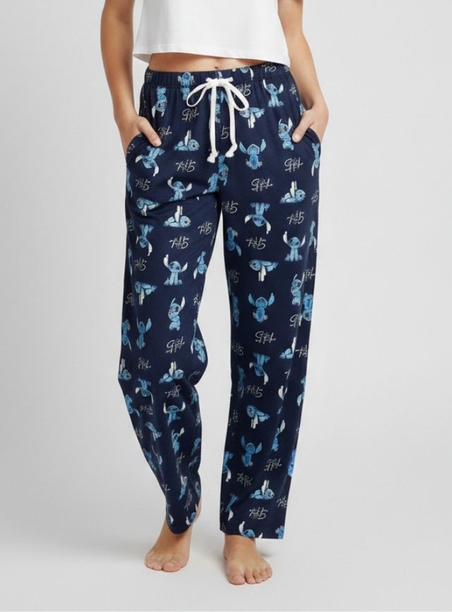 Stich Print Wide-Leg Pants