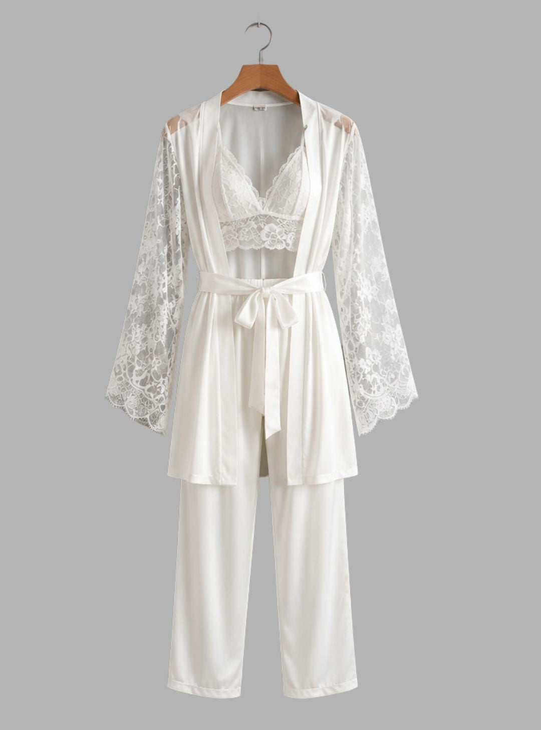 3-Piece Satin Pajama with Lace