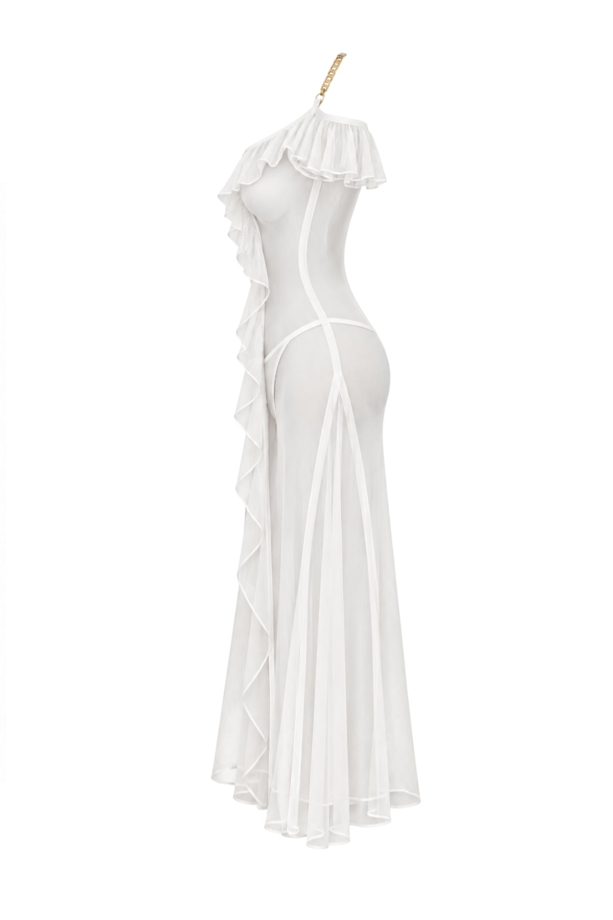 Sheer Off-Shoulder Lingerie with Metal Straps