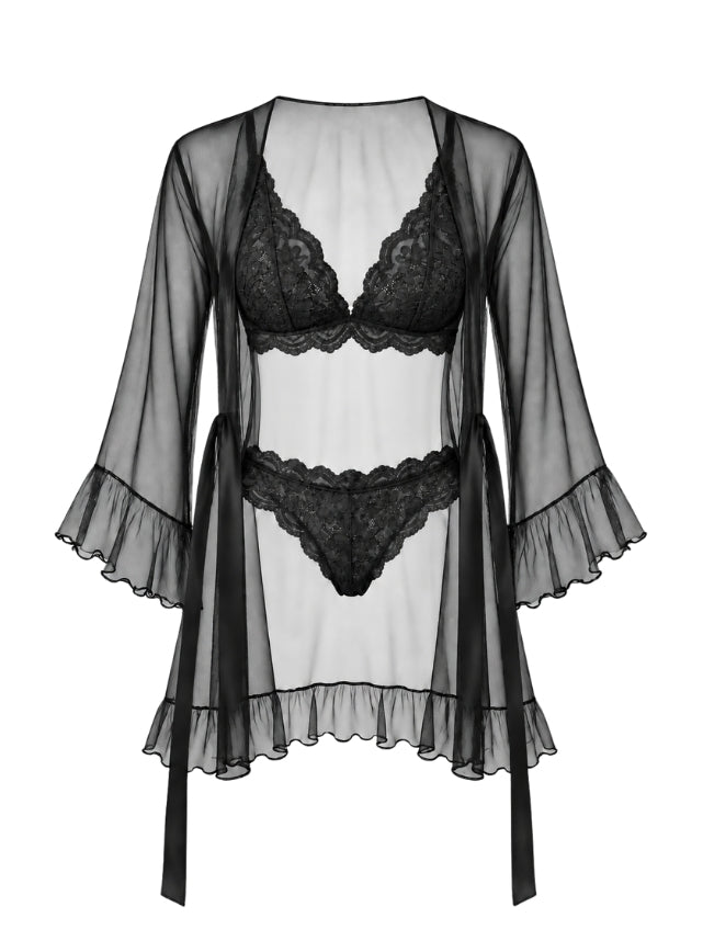 Bra & Panty Set with Sheer Robe