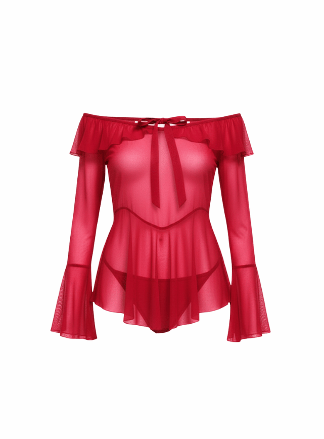 لانجيري قصير بكم شفاف