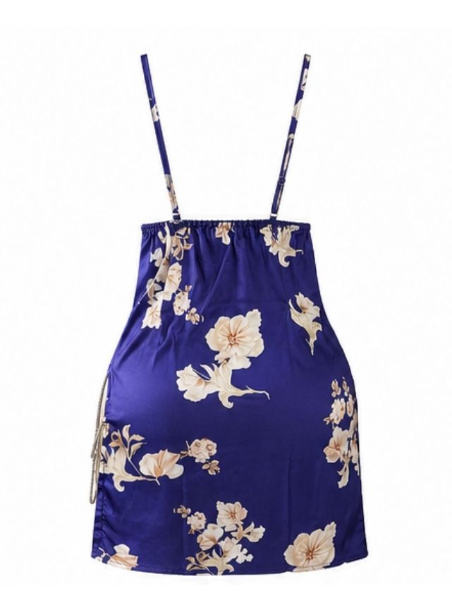 Floral Satin Lingerie with Side Opening & Chains