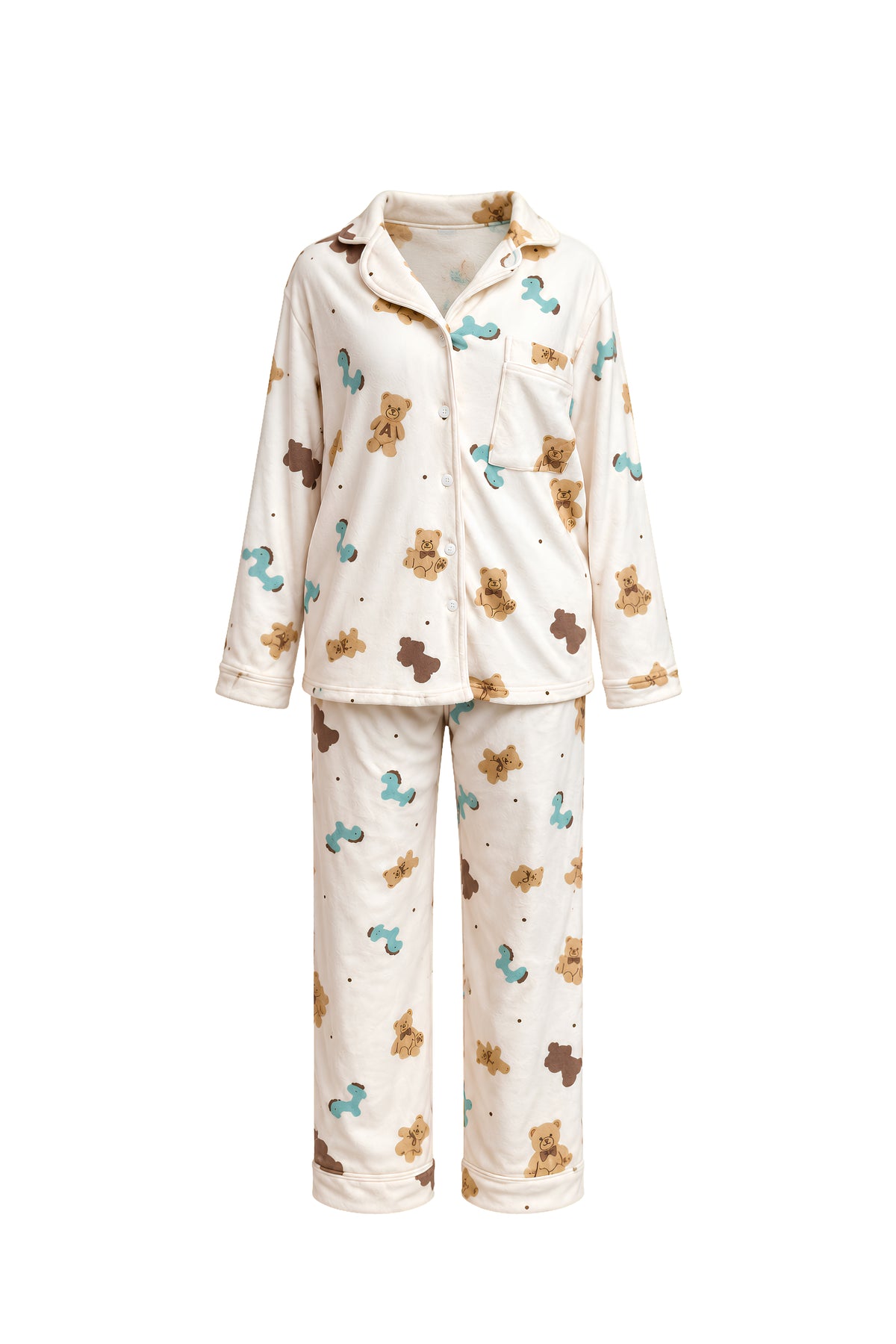 2-Piece Winter Pajama Set with Buttons & Teddy Bear Print