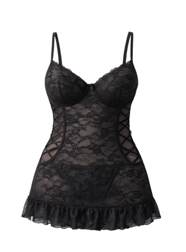 لانجيري ابيض شفاف بفتحات من الجناب