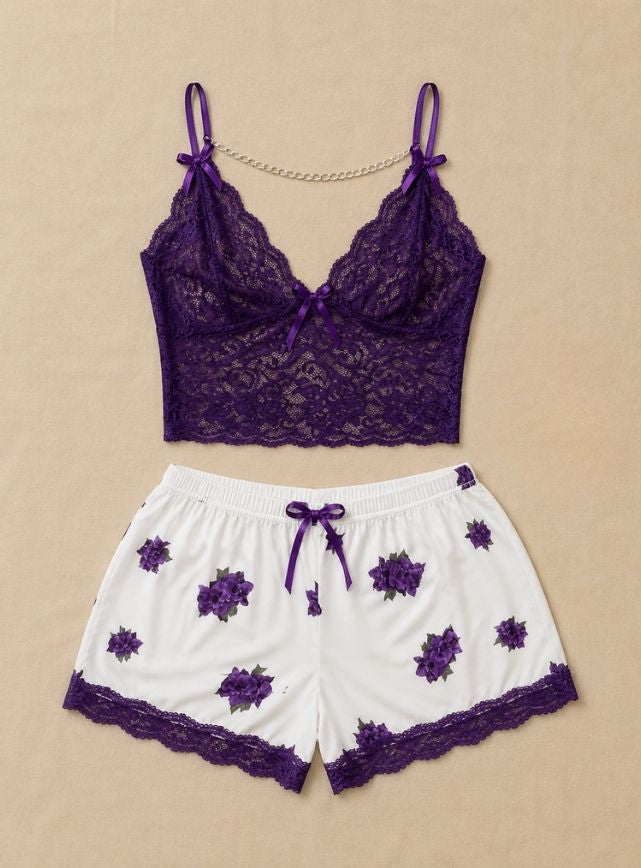 Satin Lace Charm Pajama Set