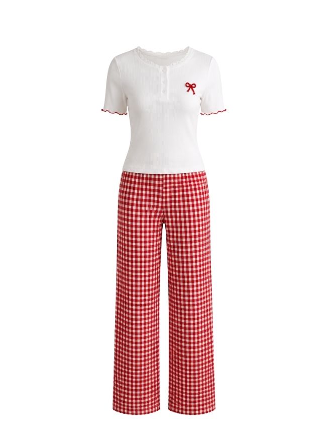 Checkered Pants Pajama with Button Top