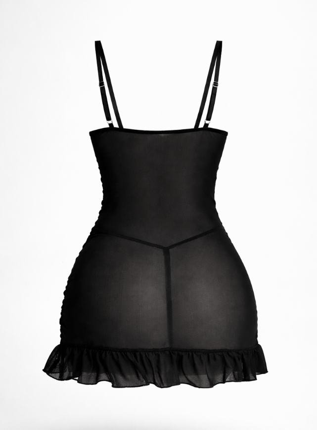 بيبي دول قصير شفاف مزود بدانتيل