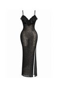 Long Sheer Lace Lingerie with Back Cutout