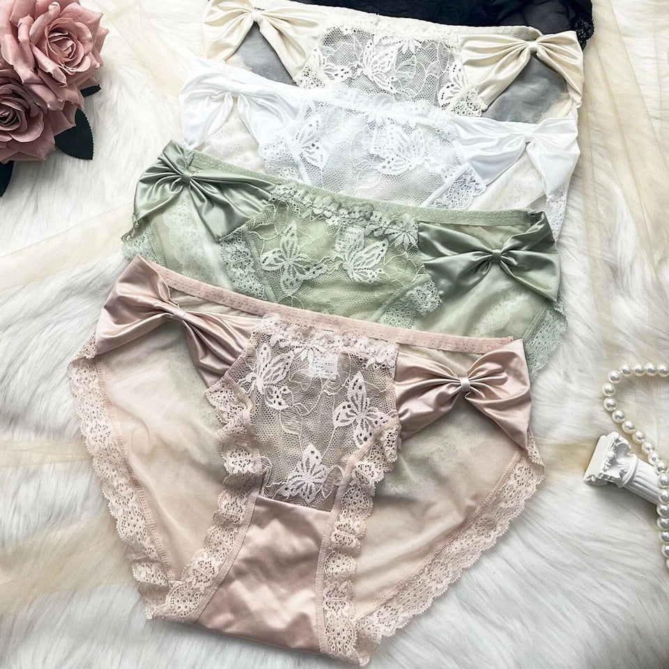 Sheer Panty with Two Satin Bows & Lace Trim