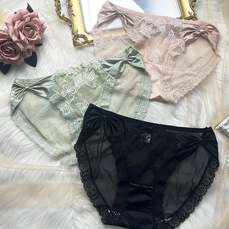 Sheer Panty with Two Satin Bows & Lace Trim