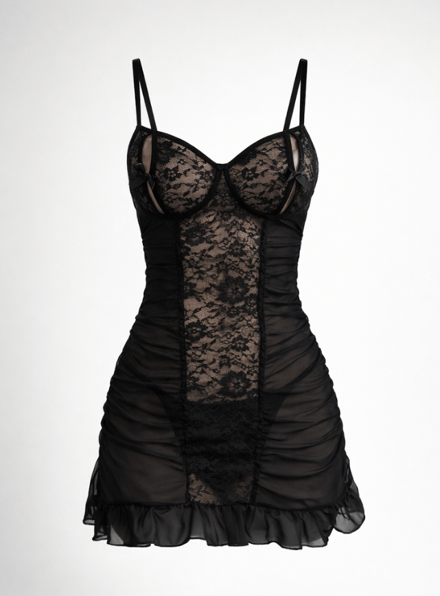 بيبي دول قصير شفاف مزود بدانتيل